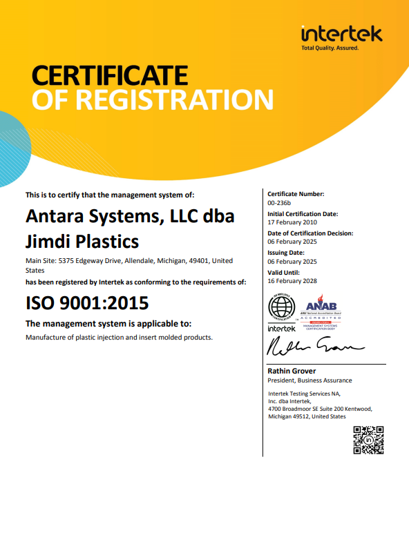 ISO 9001 : 2015 — Jimdi Plastics
